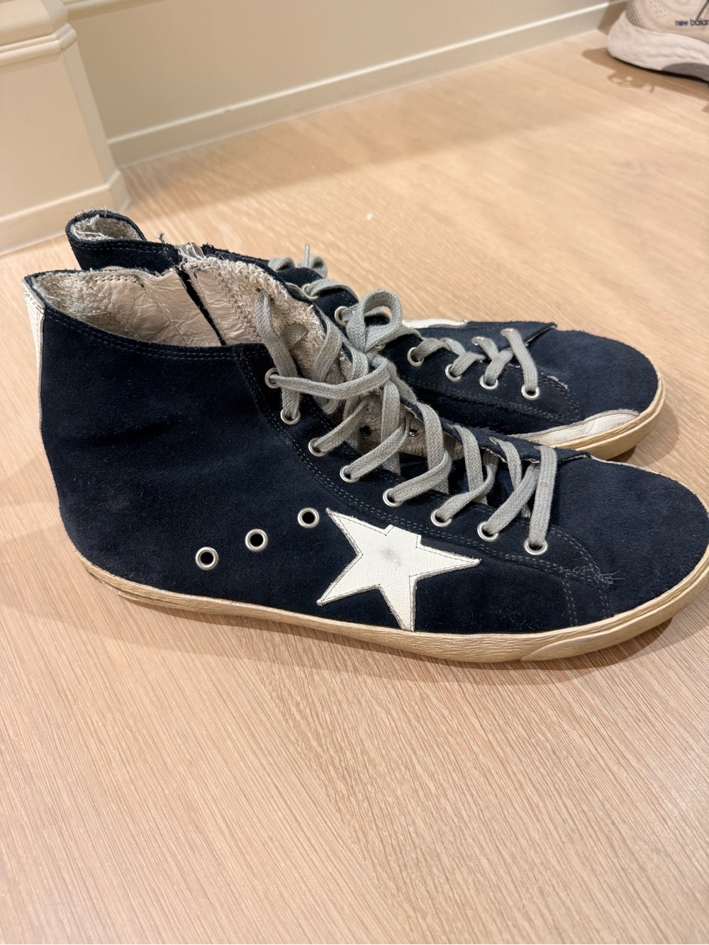 Golden Goose Navy Suede High-Top Sneakers with White Star Patch